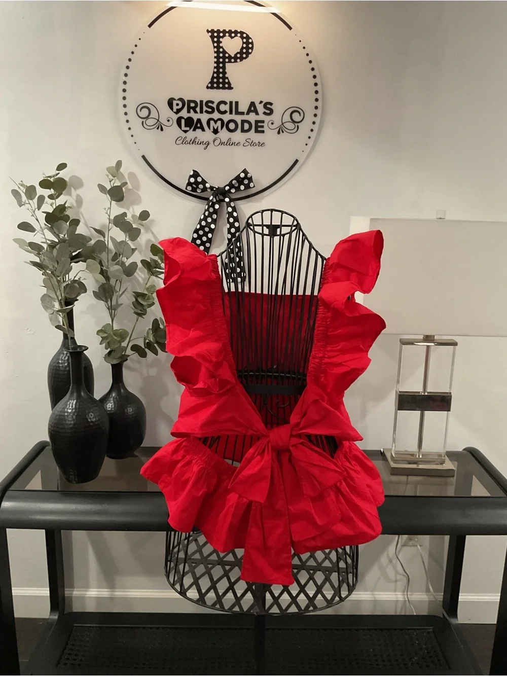 Red Ruffle Sleeve Top - Picture 3 of 6